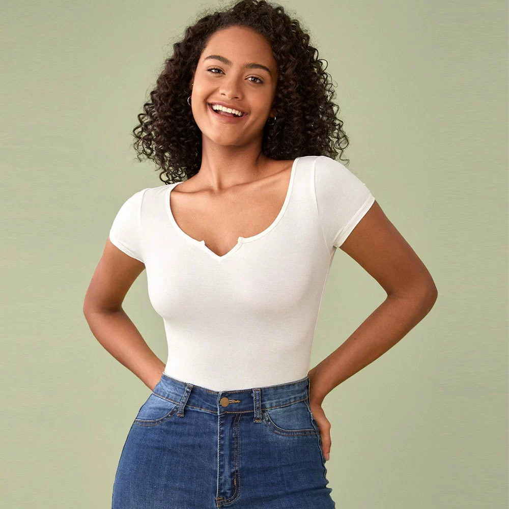 ZARA Summer High Waist Crop Top Rolled Hem Short Sleeve Fitted Tee